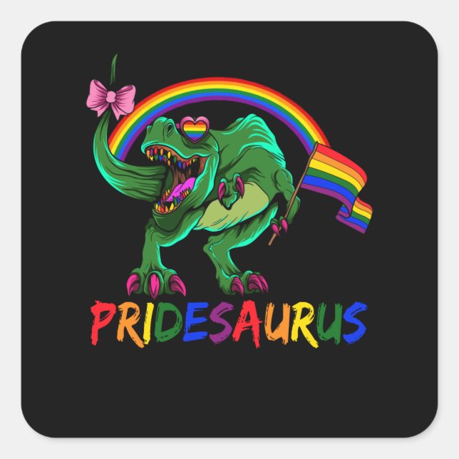 Adesivo Quadrado Pridesaurus Pride Gay T-Rex Dino Rainbow (Frente)