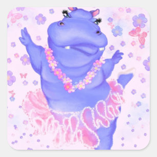 Adesivo Quadrado Prima Ballerina Hippo - Adicionar a sua imagem/tex