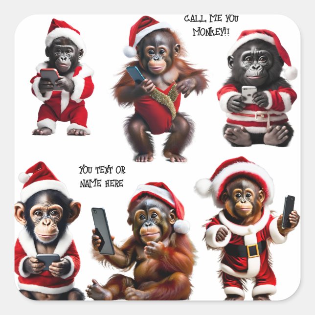 Adesivo Quadrado Primatas de Macaco de Natal Personalizado Ape Engr (Frente)