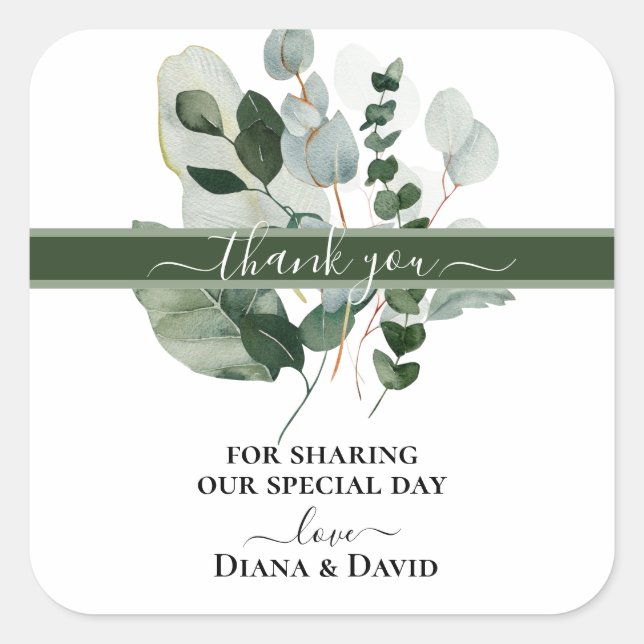 Adesivo Quadrado PRIMAVERA BEAUTY BOTANICAL GREEN SPRIG Obrigado (Frente)