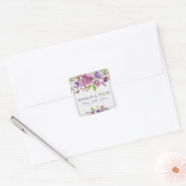 Adesivo Quadrado Primavera Blossoms Floral Pêssego Violeta Casament