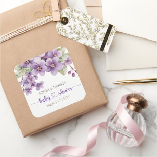 Adesivo Quadrado Primavera Delicar Chá de fraldas de Flores Violeta
