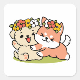 Adesivo Quadrado Primavera dentro da cutena - Ilustração Adorável d