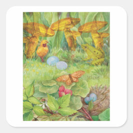 Adesivo Quadrado Primavera Garden com Pintinho e Froggie