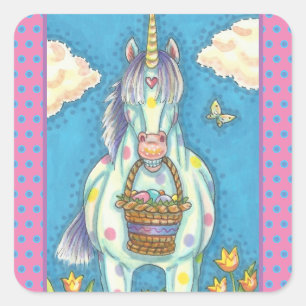 ADESIVO QUADRADO PRIMAVERA PÁSCOA BASKET UNICORN, BONITOS DE CAVAL