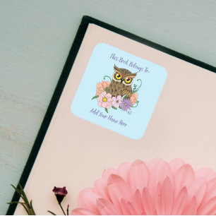 Adesivo Quadrado Primavera Pastel Flowers Owl Bookplate