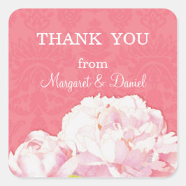 Adesivo Quadrado Primavera Peony Wedding Obrigado Favor
