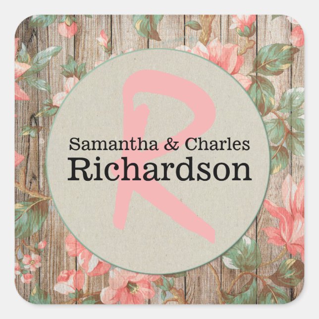Adesivo Quadrado Primavera Rustic Blossoms Wedding Sticker (Frente)