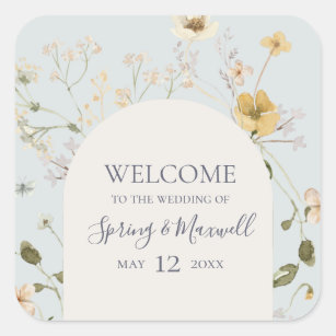 Adesivo Quadrado Primavera Wildflower   Boas-vindas ao Casamento Az