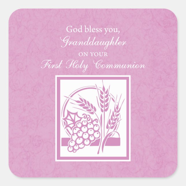 Adesivo Quadrado Primeira Comunhão da Netas, Rosa (Frente)