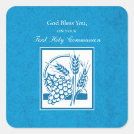 Adesivo Quadrado Primeira Comunhão, Trigo, Uva Azul