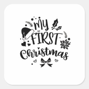 Adesivo Quadrado Primeira Família de Festas de Natal do Bebê