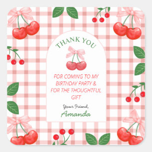 Adesivo Quadrado Primeira Festa de aniversário de Cherry Fruta