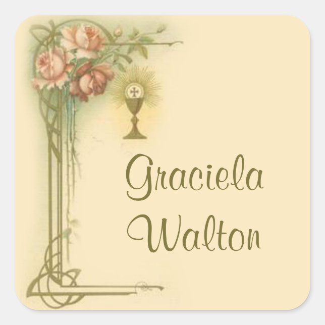 Adesivo Quadrado Primeira Sagrada Memória dos Rosas Chalice Comunit (Frente)