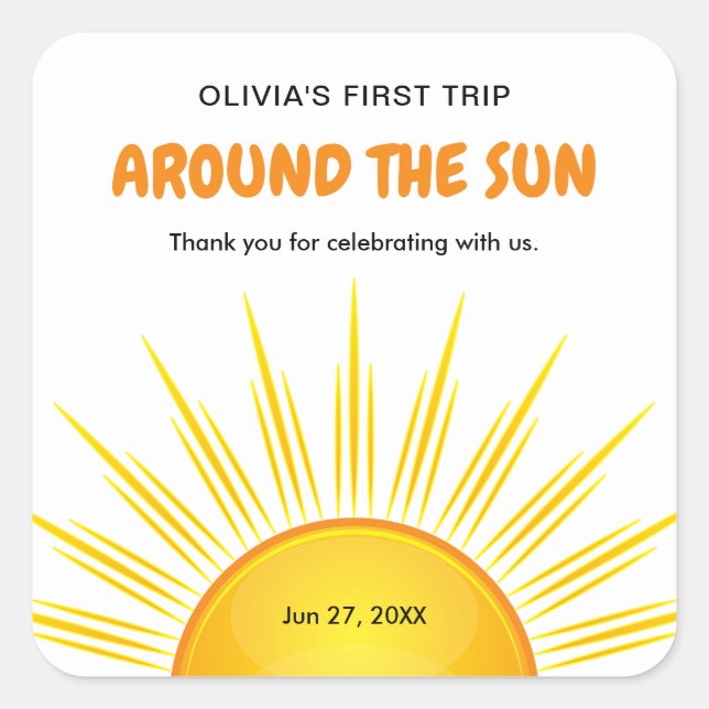 Adesivo Quadrado Primeira viagem ao redor do primeiro aniversario d (Frente)