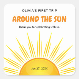 Adesivo Quadrado Primeira Viagem ao Redor do Sol 1º Aniversário Obr