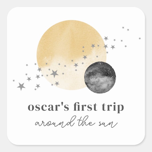 Adesivo Quadrado Primeira Viagem Da cinza Em Torno Do Sol (Frente)