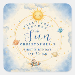 Adesivo Quadrado Primeira Volta ao Sol Primeiro Aniversário Quadrad
