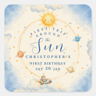 Adesivo Quadrado Primeira Volta ao Sol Primeiro Aniversário Quadrad