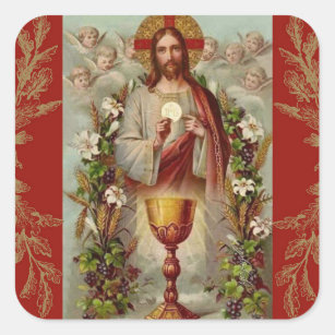 Adesivo Quadrado Primeiras flores do cálice de Jesus do comunhão
