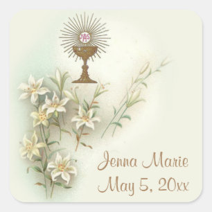 Adesivo Quadrado Primeiras flores do Eucaristia do comunhão