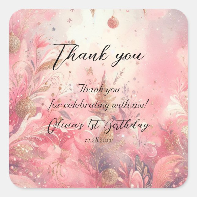 Adesivo Quadrado Primeiro aniversario da Primeira Rapariga (Frente)