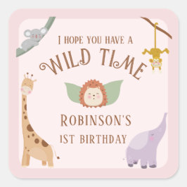 Adesivo Quadrado Primeiro aniversario de Animais Safari Selvagem Mo