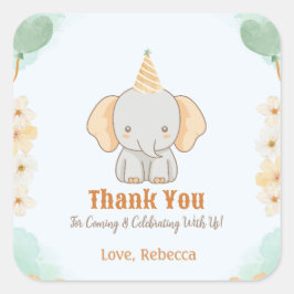 Adesivo Quadrado Primeiro aniversario de Elefante Selvagem Única