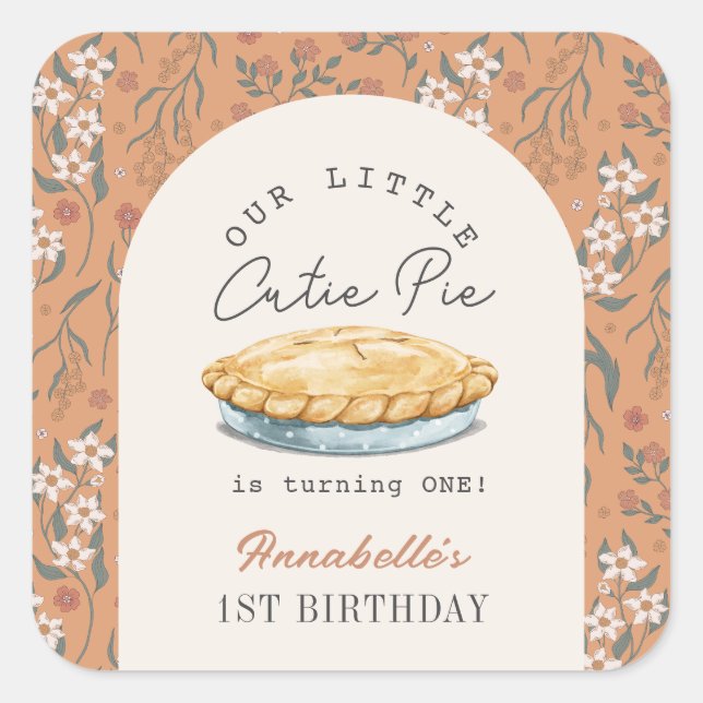 Adesivo Quadrado Primeiro aniversario de Garota Floral Laranja de P (Frente)