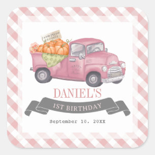 Adesivo Quadrado Primeiro aniversario de Garota Gingham, Pumpkin Ro