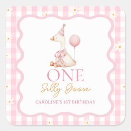 Adesivo Quadrado primeiro aniversario de Gingham Daisy Gingham bobo