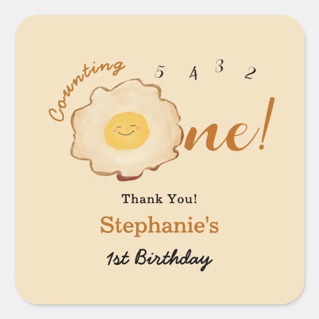 Adesivo Quadrado Primeiro aniversario de Ovos Fresados Cuja Fenda T (Frente)