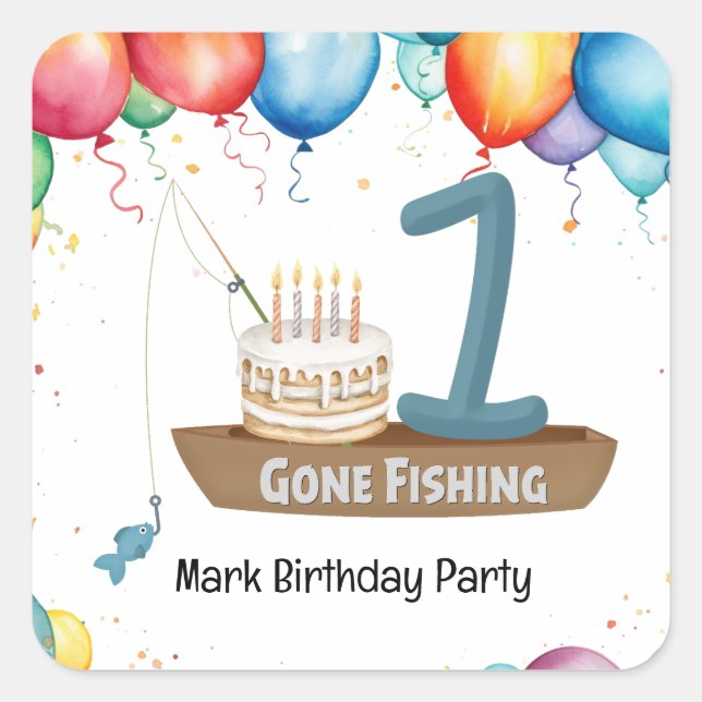 Adesivo Quadrado Primeiro aniversario de pesca (Frente)