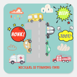 Adesivo Quadrado Primeiro aniversário de um bip de veículos