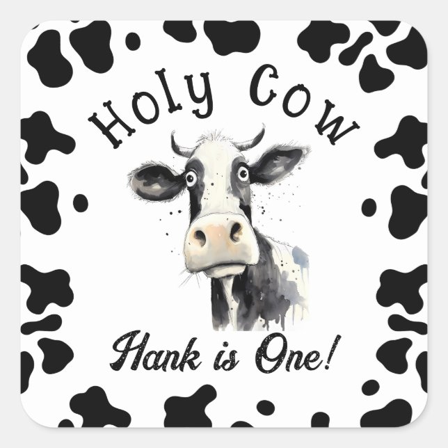 Adesivo Quadrado Primeiro aniversario de Vaca Santa (Frente)
