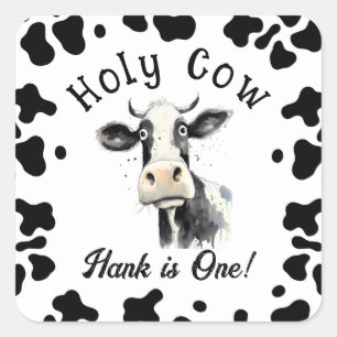 Adesivo Quadrado Primeiro aniversario de Vaca Santa