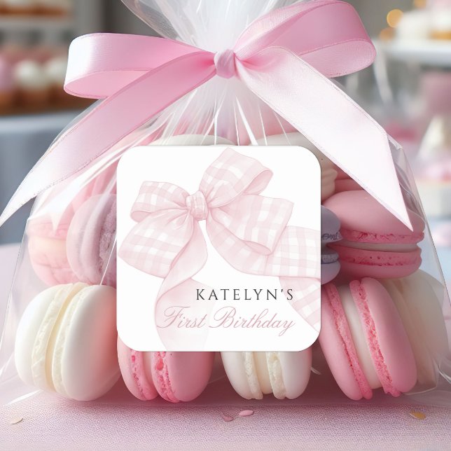 Adesivo Quadrado Primeiro Aniversário do Arco Rosa (Criador carregado)