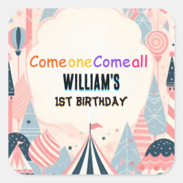 Adesivo Quadrado primeiro aniversario do Circus Show de Carnaval de