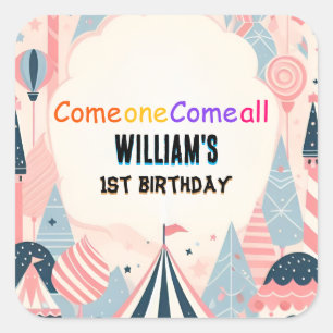 Adesivo Quadrado primeiro aniversario do Circus Show de Carnaval de