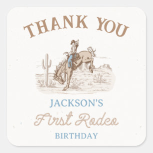 Adesivo Quadrado Primeiro aniversario do Primeiro Rodeio Cowboy