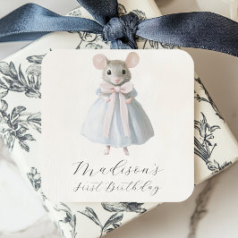 Adesivo Quadrado Primeiro Aniversário do Rato Whimsical Vitoriano A