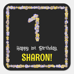 Adesivo Quadrado primeiro aniversario: Número de Flores Florais, No