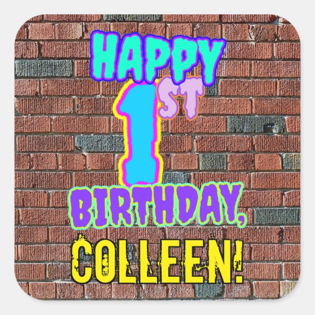 Adesivo Quadrado primeiro aniversario - Ótima aparência inspirada n (Frente)