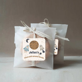 Adesivo Quadrado Primeiro aniversário, primeira órbita ao redor do