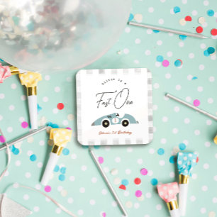 Adesivo Quadrado Primeiro aniversario Rápido de Um Carro Azul