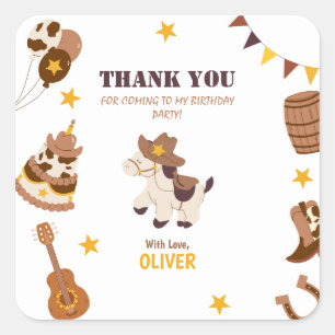 Adesivo Quadrado Primeiro Aniversário Rodeo Boy 1rua Obrigado Cartã