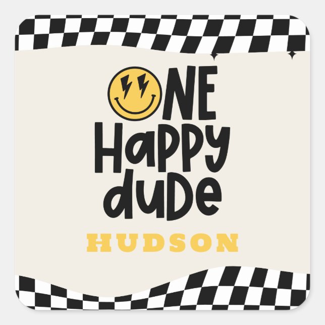 Adesivo Quadrado primeiro aniversario sorriso rosto retrógrado bran (Frente)