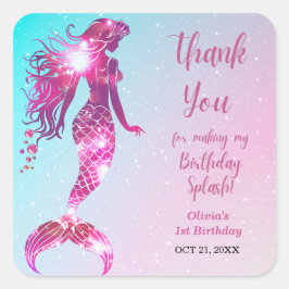 Adesivo Quadrado Primeiro aniversario Splash Splash Smermaid Obriga