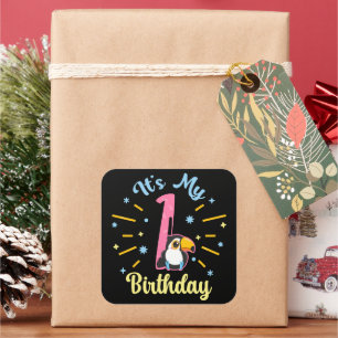 Adesivo Quadrado Primeiro aniversario Toque Bonito De Nascimento De