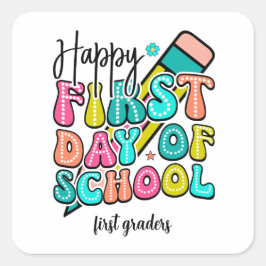 Adesivo Quadrado Primeiro dia de escola colorido elementar retrô